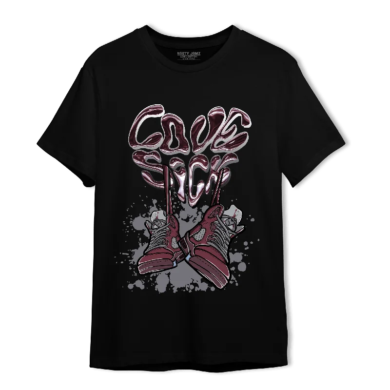 Mock - neck women's T - shirt with a zip - up frontNastyJamz Burgundy 5s T Shirt Match Sneaker Love Sick Mock - neck women's T - shirt with a zip - up frontNastyJamz Burgundy 5s T Shirt Match Sneaker Love Sick