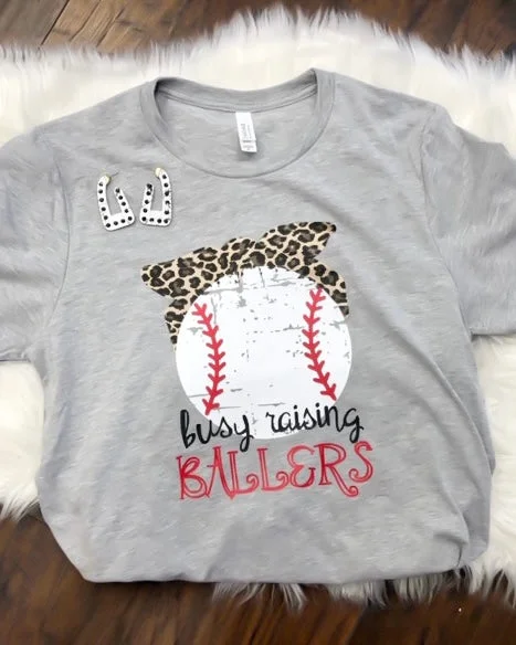 Cropped women's T - shirt with a pom - pom trimBusy Raising Ballers Tee
