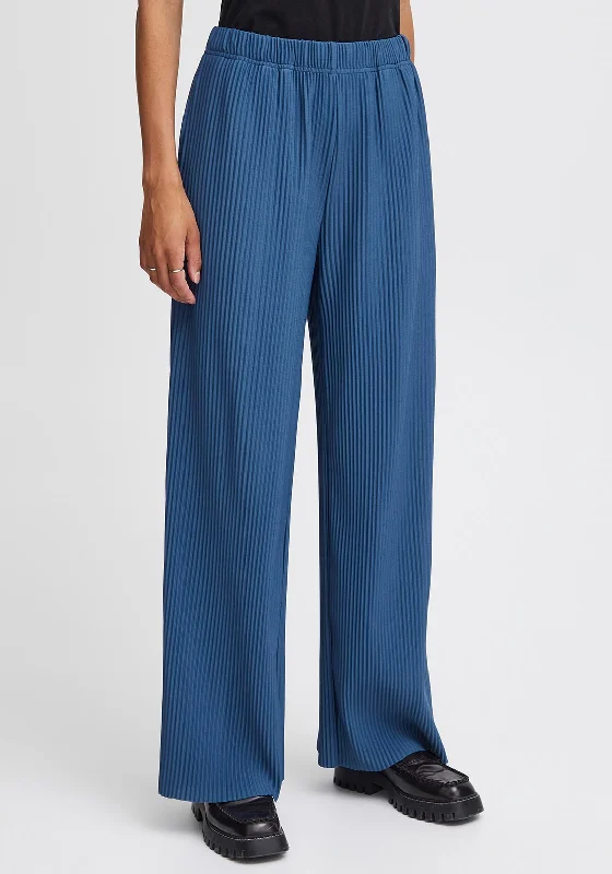 Elastic waist wide leg pants for plus size women in a comfortable and flattering styleB.Young Trissa Wide Leg Plisse Trousers, True Navy Elastic waist wide leg pants for plus size women in a comfortable and flattering styleB.Young Trissa Wide Leg Plisse Trousers, True Navy