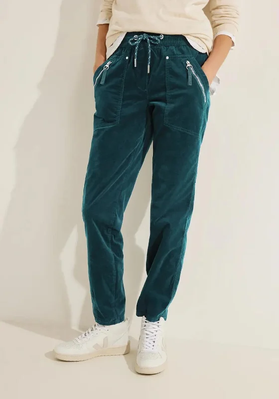 Metallic lame pants for women in a shiny styleCecil Fine Cord Casual Fit Trouser, Deep Lake Green Metallic lame pants for women in a shiny styleCecil Fine Cord Casual Fit Trouser, Deep Lake Green
