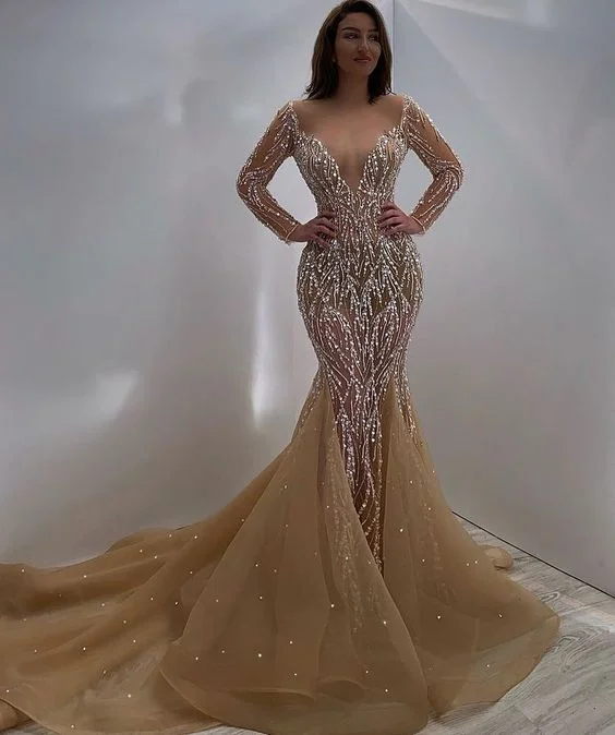 Formal satin wedding dress with a long trainchampagne Long Prom Dress, wedding dress Formal Evening Dress   cg22534