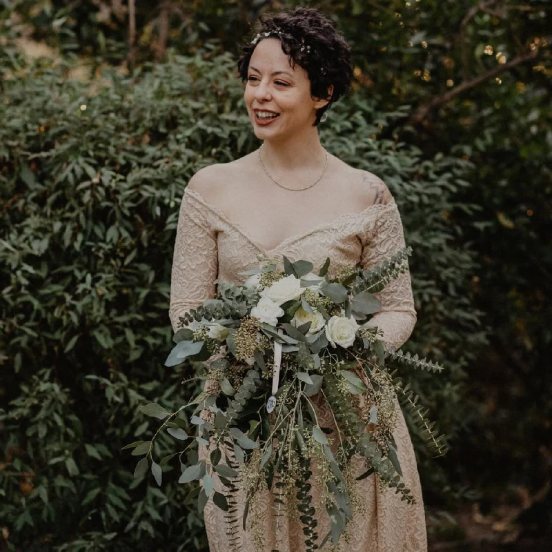 Handmade lace wedding dress for a unique feelChampagne dress with pockets #1306