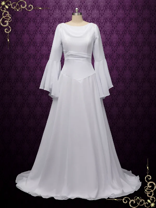 Padded - bust wedding dress for added supportChiffon Medieval Wedding Dress with Long Sleeves SANCHIA