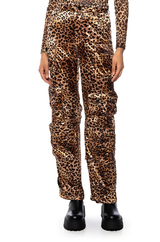 Patchwork cotton pants for women in a handmade lookANIMAL INSTINCT SATIN CARGO PANT