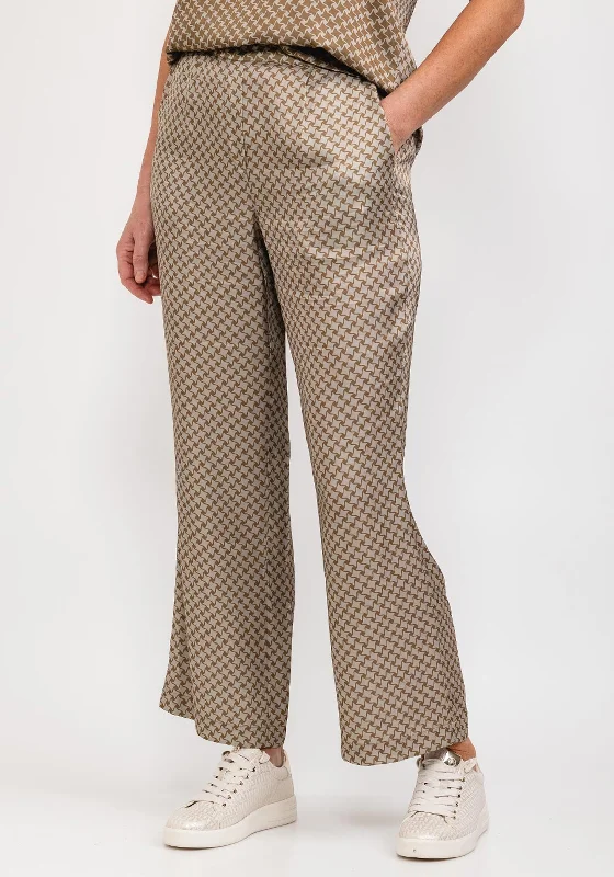 Polyester pants with stretch for women in comfortCostamani Kaya Satin Print Trousers, Brown