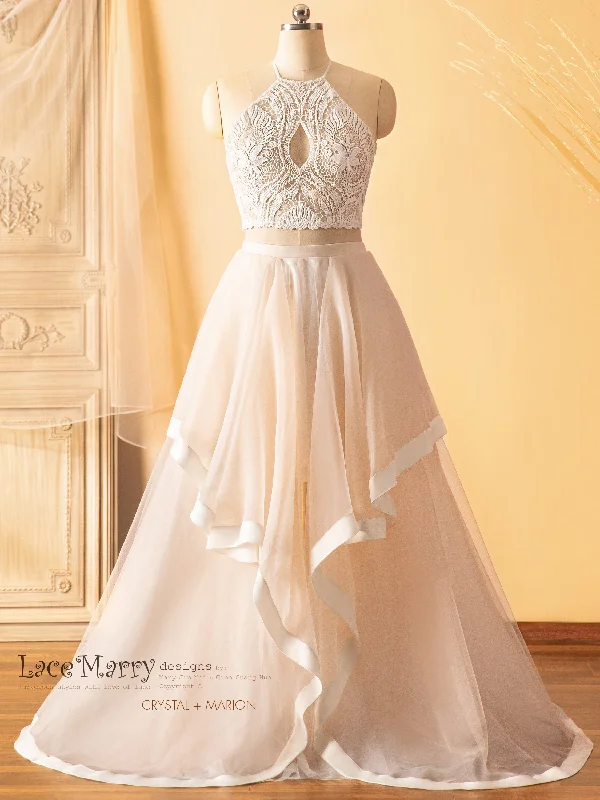 Evening - ready ball gown wedding dressCRYSTAL & MARION / Bridal Boho Crop Top and Skirt Set