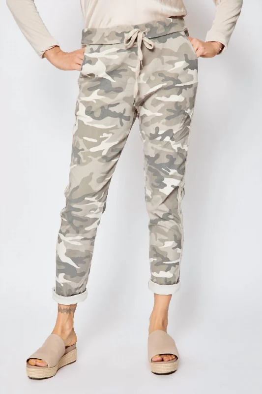 Elastic waistband lounge pants for women at homeD Style Silver Stripe Camo Pants In Sand Elastic waistband lounge pants for women at homeD Style Silver Stripe Camo Pants In Sand
