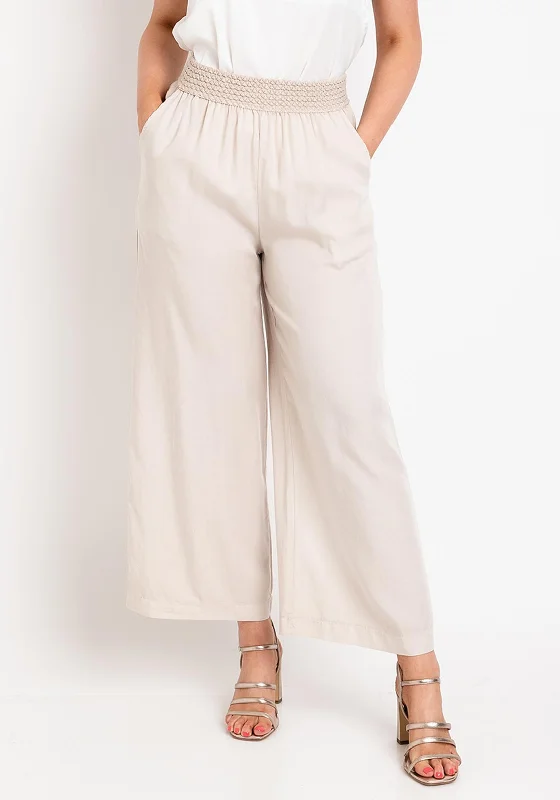 Wide leg linen blend pants for women in summerd.e.c.k. By Decollage One Size Casual Trousers, Beige