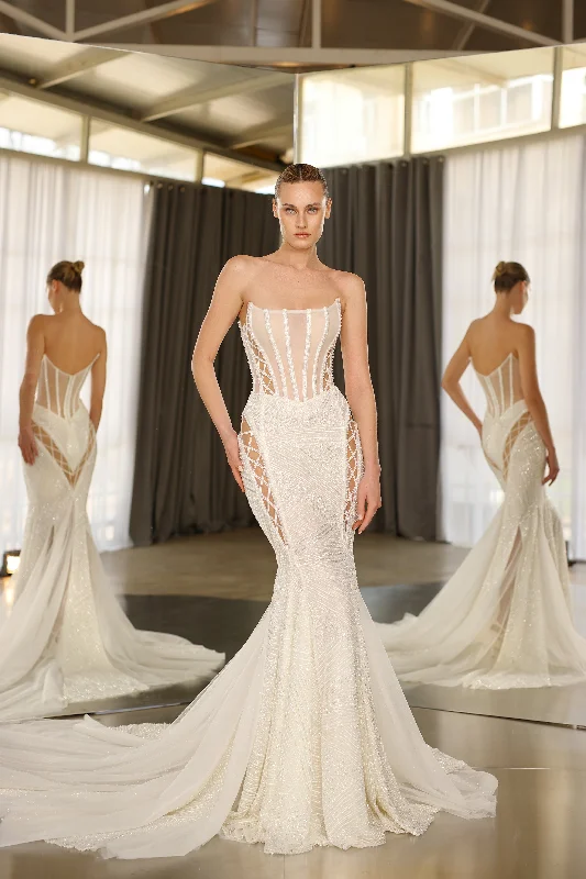 Luxury silk wedding dress with a trainDiem