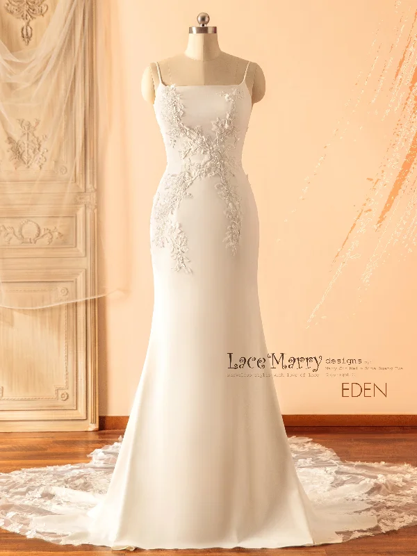Crochet - detail bohemian wedding dressEDEN / Straight Neckline Wedding Dress with Romantic Lace Train Crochet - detail bohemian wedding dressEDEN / Straight Neckline Wedding Dress with Romantic Lace Train