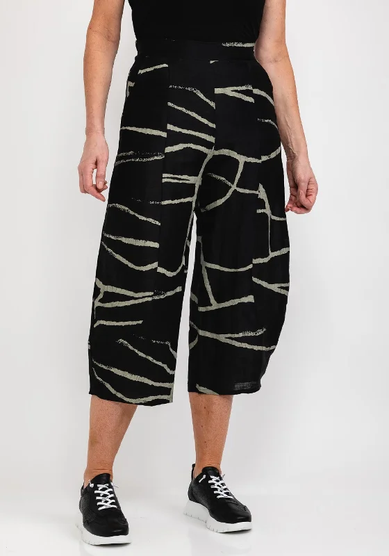 Elastic waist skinny pants for plus size women in a comfortable fitElsewhere Abstract Print Wide Leg Trousers, Black & Khaki