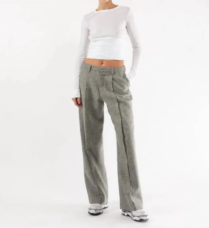 Floral print wide leg pants for women in a fresh and bright styleExposed Seam Trousers In Light Heather Grey