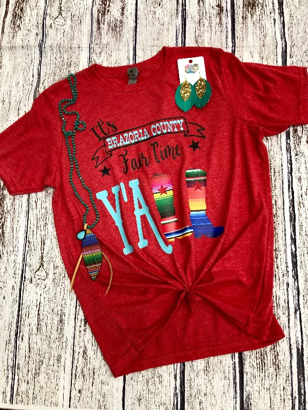 Open - front women's T - shirt for a versatile lookFair Time Y'all Tee In Red