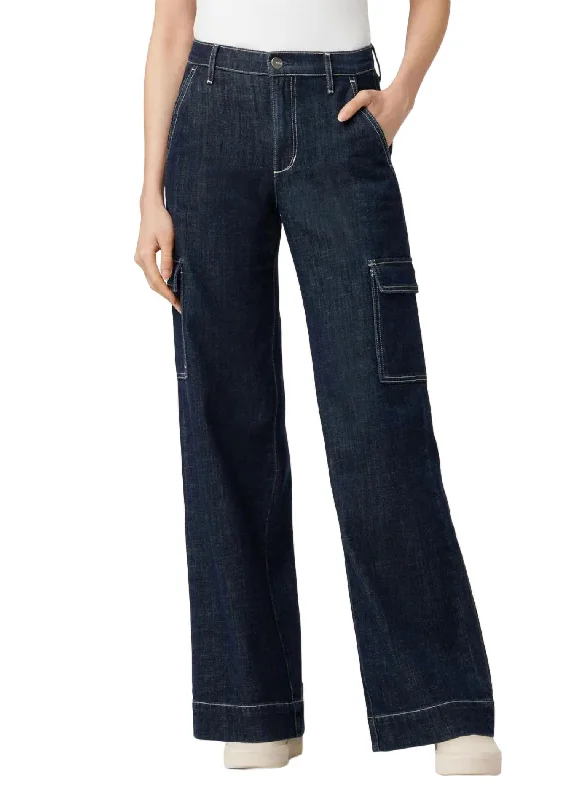 Floral embroidered pants for women in a delicate designFarah Cargo Pant In Rinse Blue