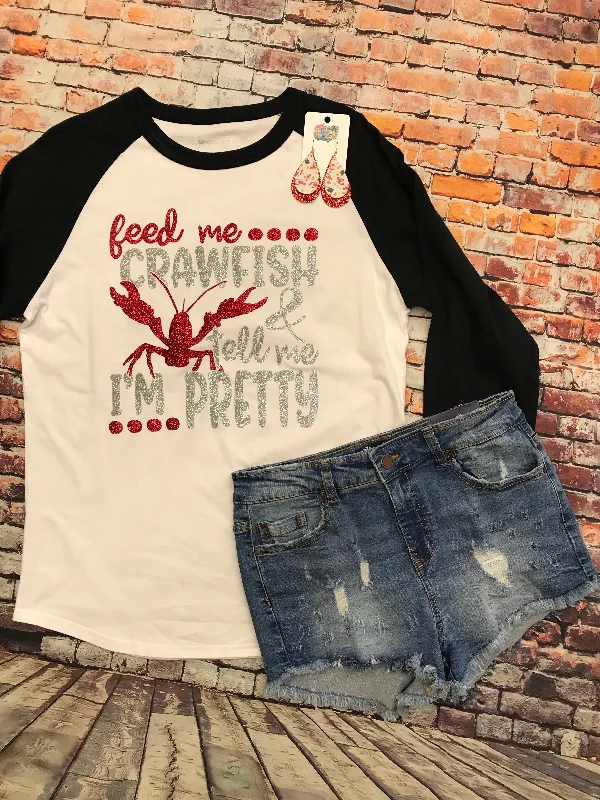 Sheer - sleeved women's T - shirt for an alluring lookFeed me Crawfish Baseball Tee