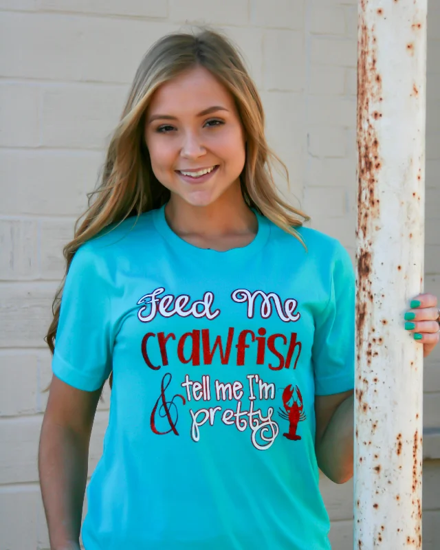 Women's T - shirt with a patch pocket and a button - down frontFeed Me Crawfish Tee
