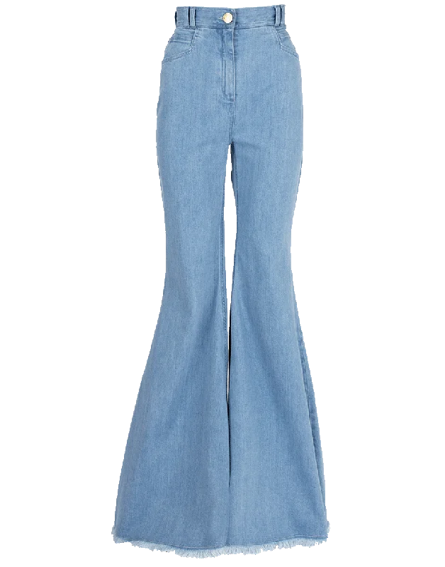 Polyester blend pants for women in durabilityFlared Frayed Denim Pant