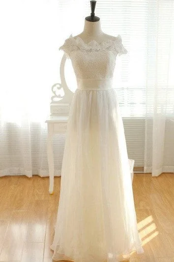 Off - the - shoulder ball gown wedding dressFloor-Length Cap Keyhole Chiffon Lace Dress Off - the - shoulder ball gown wedding dressFloor-Length Cap Keyhole Chiffon Lace Dress