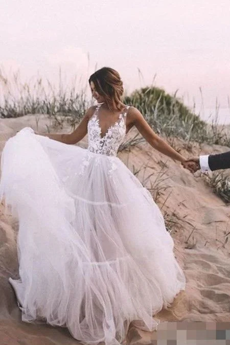 High - low hem wedding dress for a trendy touchFloral Lace V-neck Wedding Dress Prom Dress  cg9242