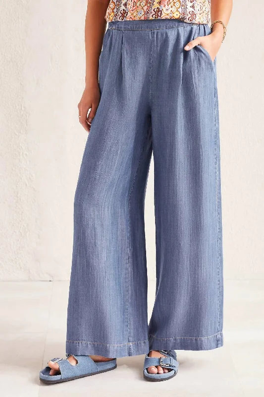 Metallic pants for women to shineFlowy Pull On Wide Leg Pant In Blue