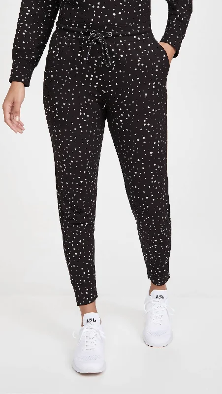 Wrinkle resistant pants for women on business tripsFoil Printed Jogger In Black/silver Stars Wrinkle resistant pants for women on business tripsFoil Printed Jogger In Black/silver Stars