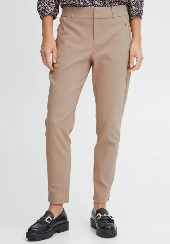 Velvet wide leg pants for women in a luxurious styleFransa Carrie Mid Waist Trousers, Camel