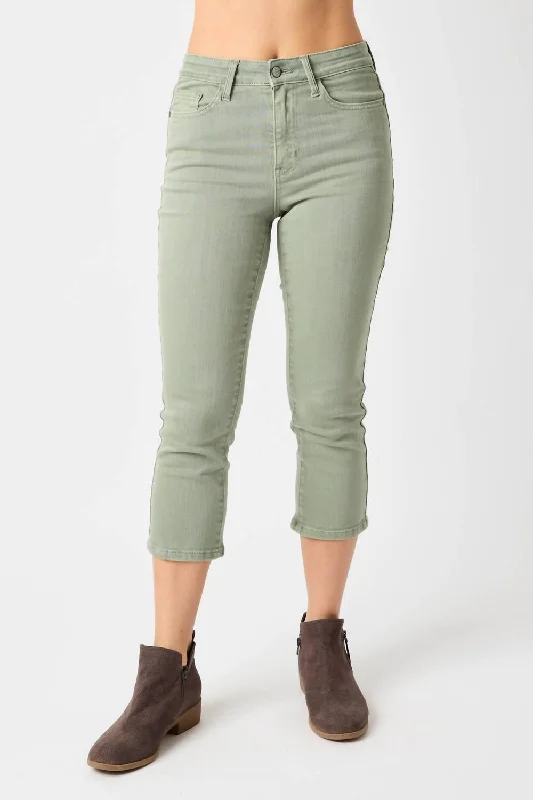 Sheer panel pants for women with a sexy touchGarment Dyed Capri Pants In Sage