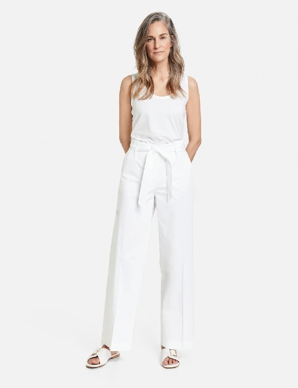 Striped cigarette pants for women in a modern and sleek lookGerry Weber Tie Belt Wide Leg Trousers, White