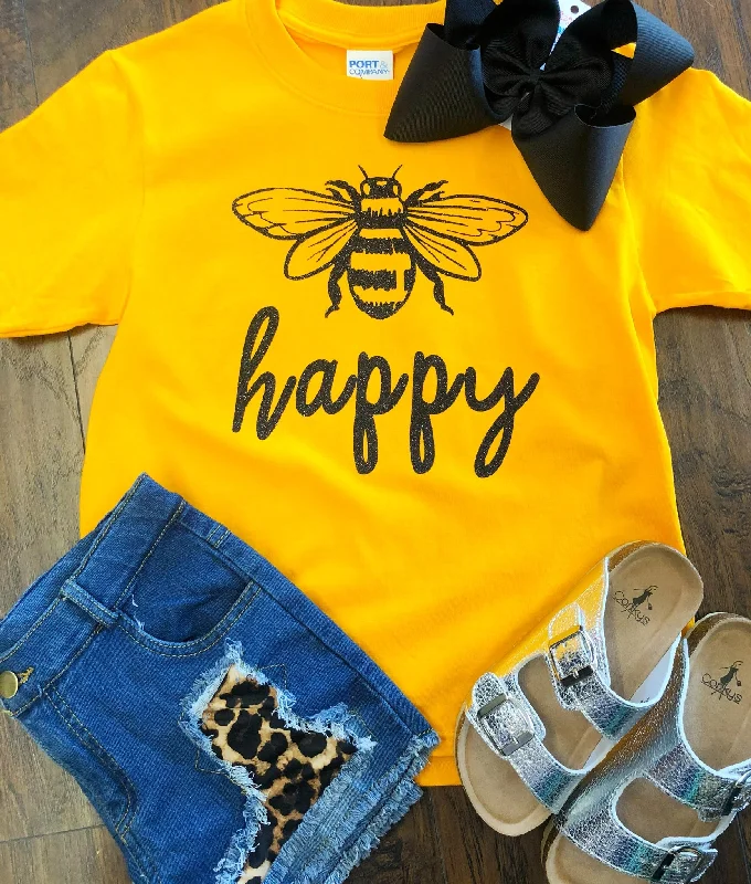Button - up women's T - shirt in a pastel colorGirls Bee Happy Tee