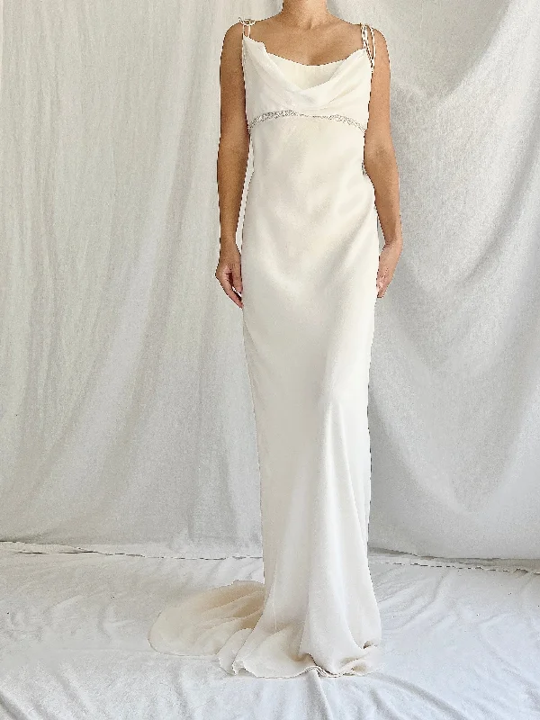 Maxi - length wedding dress for a grand look90s/00s Monique Llhuilier Silk Bias Gown - M-8