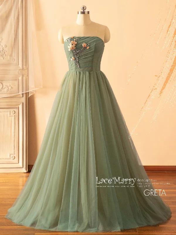 Ballroom - ready luxury wedding dressGRETA / Green Wedding Dress with Colored Flower Applique