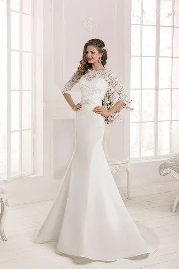 Colorful non - white wedding dress for a bold brideHalf Sleeve Lace Top Long Mermaid Dress with Crystal Detailing Colorful non - white wedding dress for a bold brideHalf Sleeve Lace Top Long Mermaid Dress with Crystal Detailing
