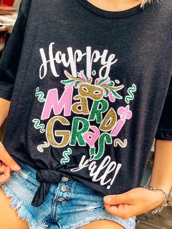 Women's button - down T - shirt in a classic styleHappy Mardi Gras tee Black