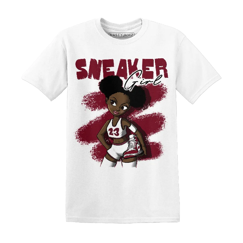 Printed women's T - shirt with animal printsNastyJamz High White Team Red 1s T Shirt Match Black Sneaker Girl
