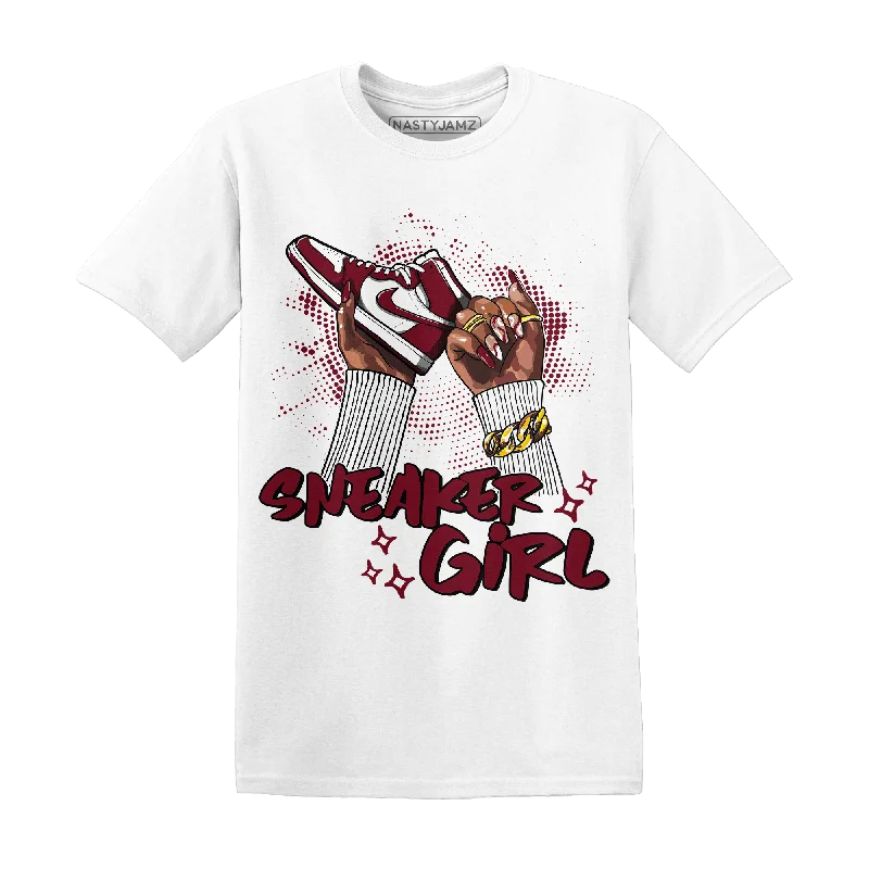 Women's T - shirt with a beaded - embroidery detailNastyJamz High White Team Red 1s T Shirt Match Sneaker Girl Nail