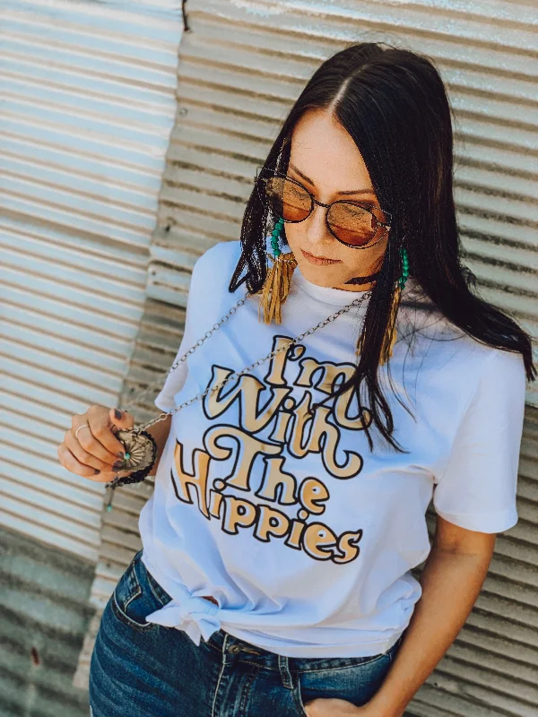 Printed women's T - shirt with a watercolor - inspired patternI'm With The Hippies Tee