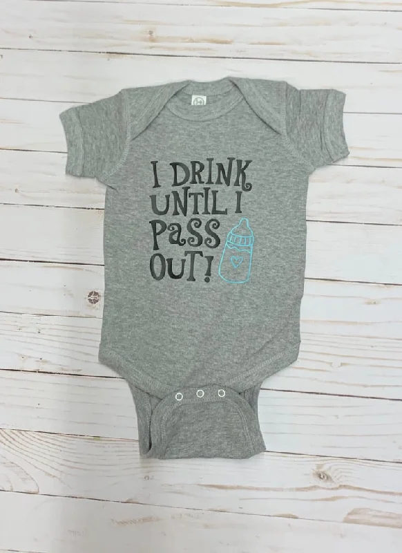 Printed women's T - shirt with a retro - inspired patternI Drink Until I Pass Out Onesie