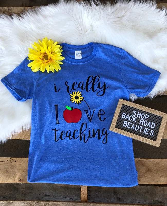 A - line women's T - shirt with a pleated skirtI Really Love Teaching Tee