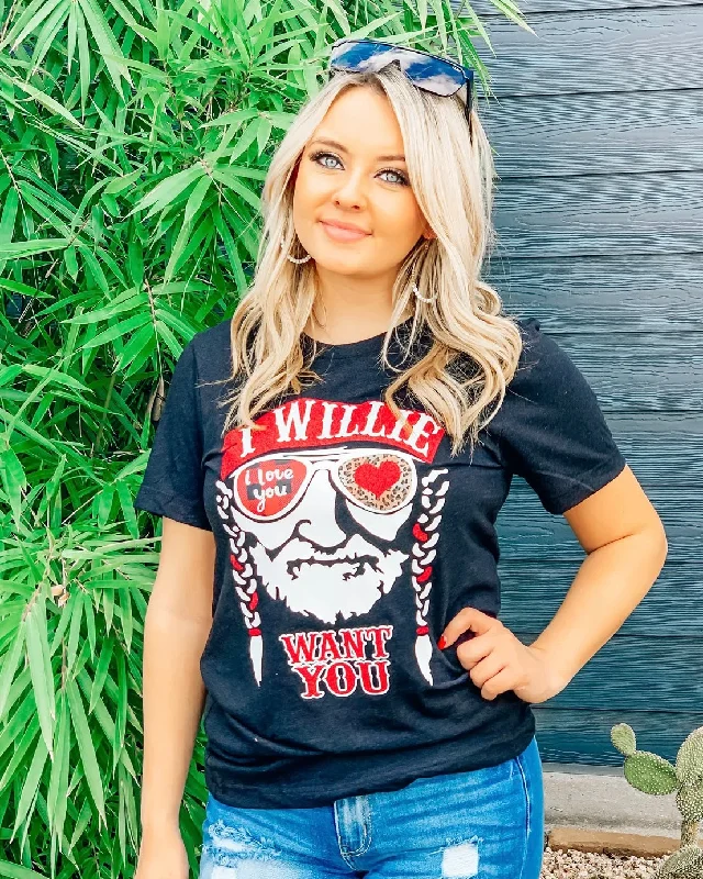 Women's T - shirt with a color - changing effect in different lightsI Willie Want You