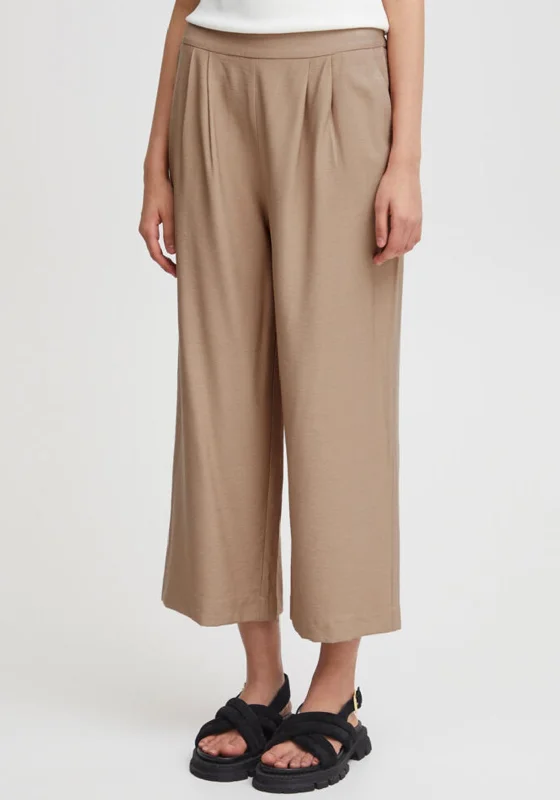 Pencil pants for women in a sleek styleIchi Stretch Waist Culottes, Light Brown