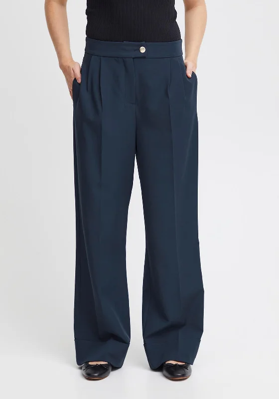 Houndstooth wide leg pants for women in a statement styleIchi Lexi Turn Up Wide Leg Trouser, Total Eclipse Houndstooth wide leg pants for women in a statement styleIchi Lexi Turn Up Wide Leg Trouser, Total Eclipse