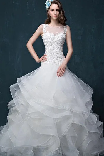 Belted sheath wedding dress for a sleek lookIllusion Neckline Beading Appliques Keyhole Back Lace and Organza Dress Belted sheath wedding dress for a sleek lookIllusion Neckline Beading Appliques Keyhole Back Lace and Organza Dress