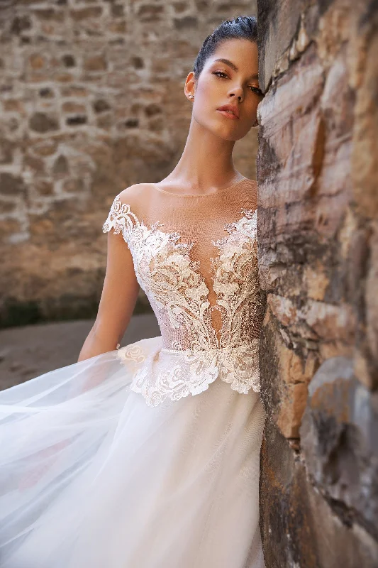 Alternative black wedding dress for a unique brideIllusion Neckline A-Line Wedding Dress Alternative black wedding dress for a unique brideIllusion Neckline A-Line Wedding Dress