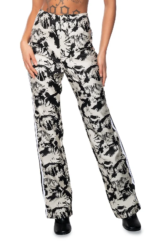 Wide leg silk blend pants for women in a luxurious and flowy styleINDIFFERENT RIB TRIM TROUSER PANT