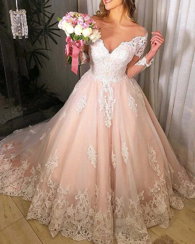 Contemporary geometric - print wedding dressIvory And Blush Wedding Dress Long Sleeves Ball Gown Contemporary geometric - print wedding dressIvory And Blush Wedding Dress Long Sleeves Ball Gown
