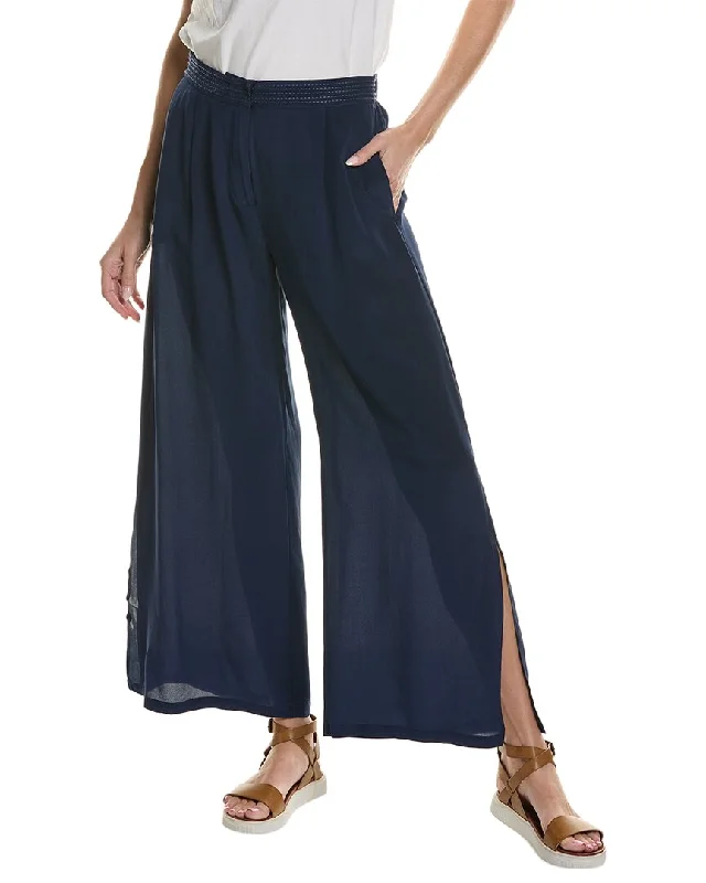 Floral embroidered wide leg pants for women in a delicate and feminine styleJohnny Was High Slit Wide Leg