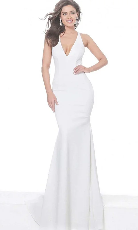Plus - size mermaid wedding dressJovani - 67865 Deep V-Neck Trumpet Dress