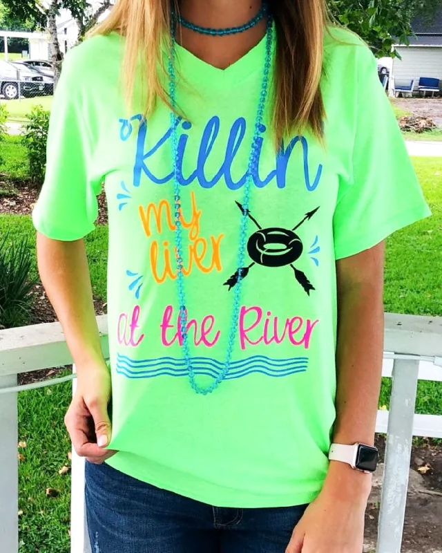 Chunky ribbed women's T - shirt for a textured lookKillin’ My Liver Neon Green Tee