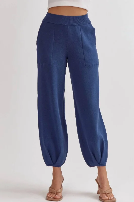 Embroidered pants for women in ethnic designsKnit Joggers In Navy