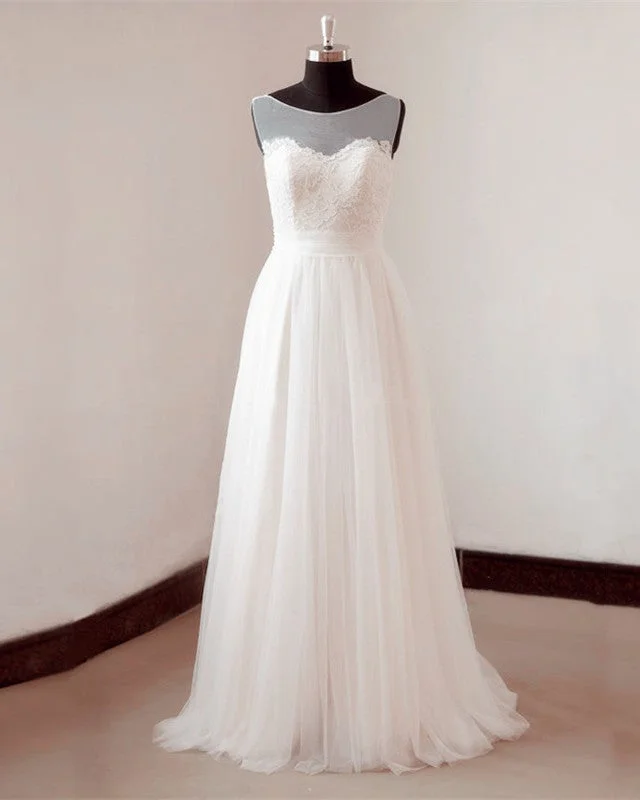 Colorful non - white wedding dress for a bold brideIllusion Neckline Lace Appliques Tulle Beach Wedding Dress Colorful non - white wedding dress for a bold brideIllusion Neckline Lace Appliques Tulle Beach Wedding Dress